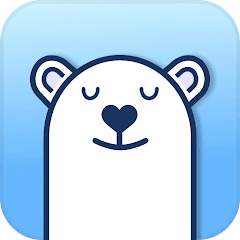 Bearable app icon featuring a serene white polar bear head with closed eyes and a heart-shaped nose set against a light blue gradient background.