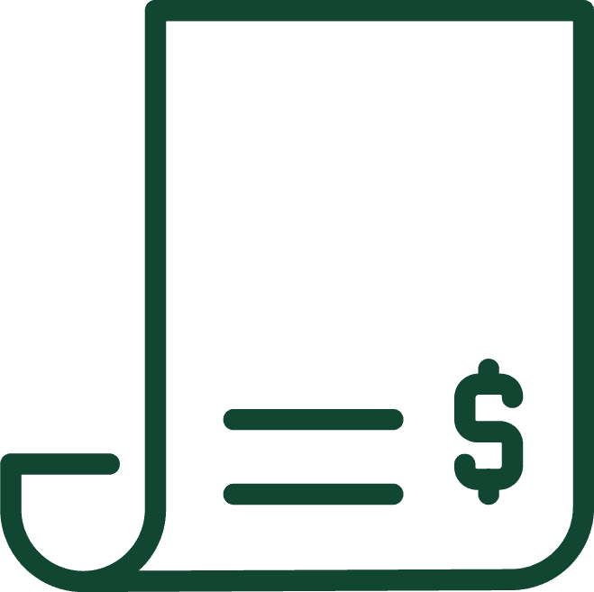 Dark green outline of a medical bill icon
